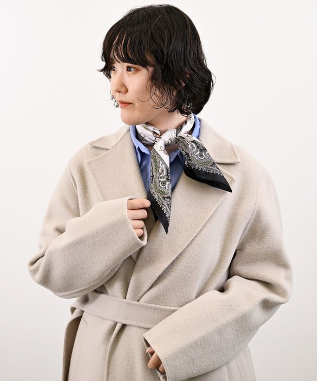 Marca 【伝統横濱スカーフ】ホルン  小判 シルクツイル スカーフ ブラック×グリーン