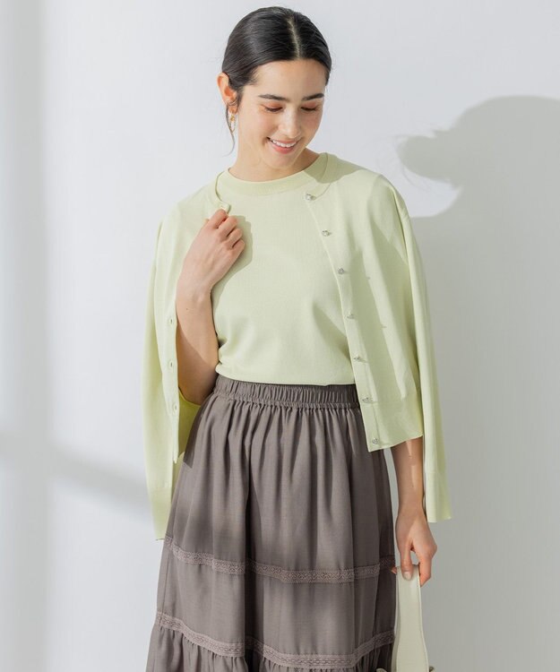 組曲 【アンサンブル対応】ブーケカラー6分袖ニット グリーン系