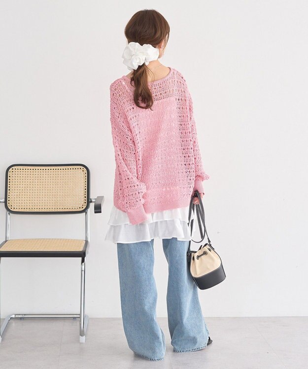 earth music&ecology メッシュニットプルオーバー Pink