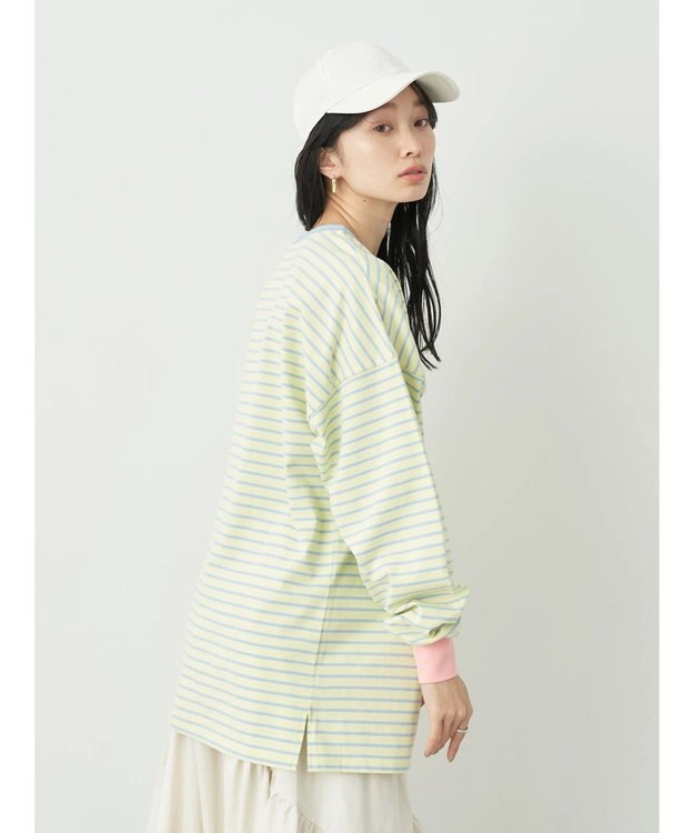 earth music&ecology トリカラーボーダーロンＴＥＥ Light Yellow