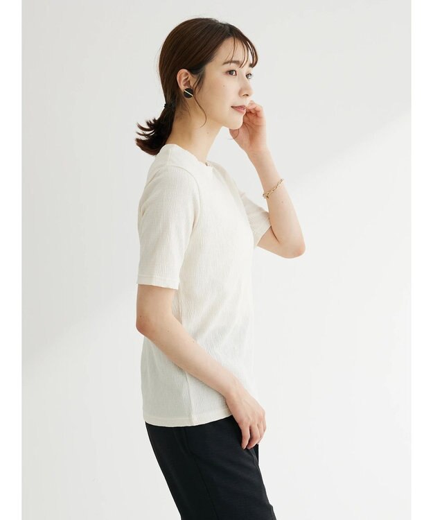 Green Parks BEST PRICE  ５分袖プリーツ加工プルオーバー Ecru