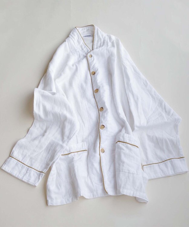 京和晒綿紗 【紗栄子さん愛用パジャマの色違い/UNISEX】ガーゼパジャマ 2重合わせ 白 マスタードバイアス