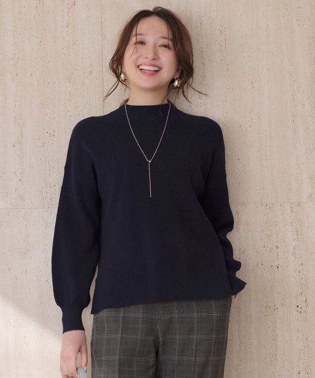 ANY SIS CICA加工 ビューティ畔ボトルネック ニット ネイビー