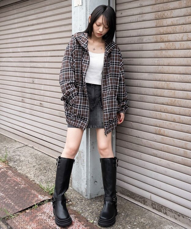 WEGO 【ユニセックス着用ITEM/MLサイズ展開】チェックグラフィックZIPパーカー（LS） ブラウンチェック1