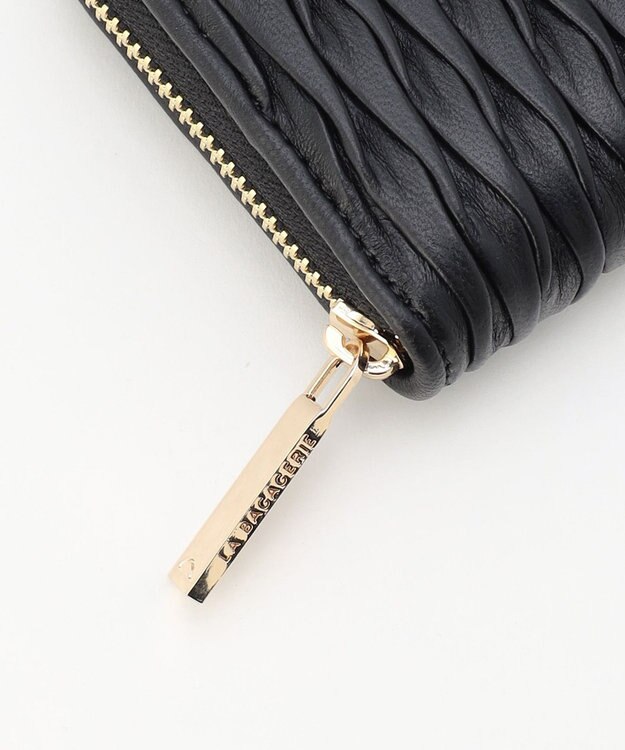 LA BAGAGERIE シープレザープリーツ加工ラウンドウォレット ブラック