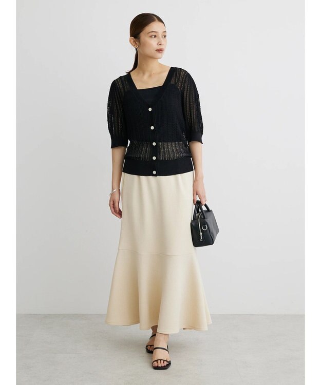 Green Parks すかし柄コンパクトシアーカーディガン Black