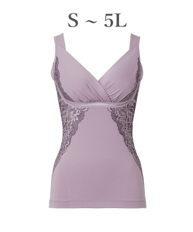 BRADELIS New York 【BRADELIS NewYork peace】綿混キャッチャーカップレースブラキャミ24 ノンワイヤー 補正 下着 ボディスーツ カップ付き ブラトップ ラベンダーモーヴ