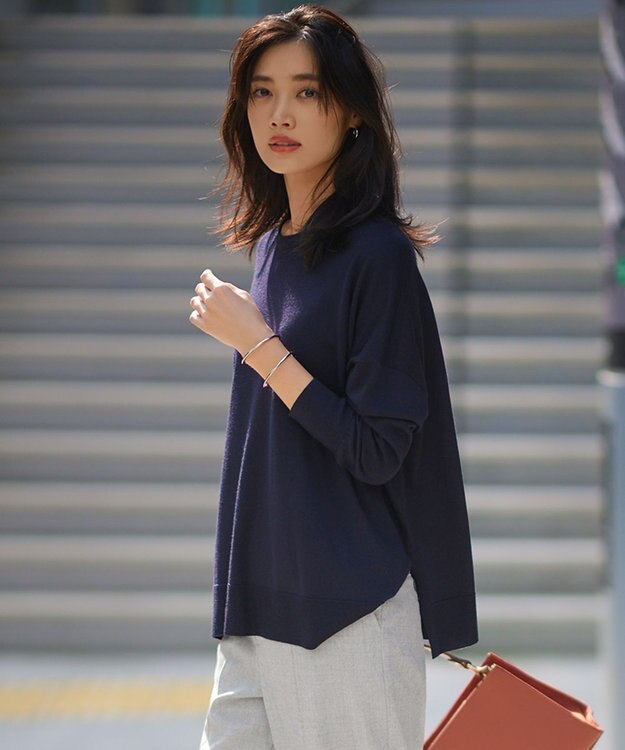 23区 【12色展開/新色追加】ウーステッドウール ビッグシルエット ニット ネイビー系