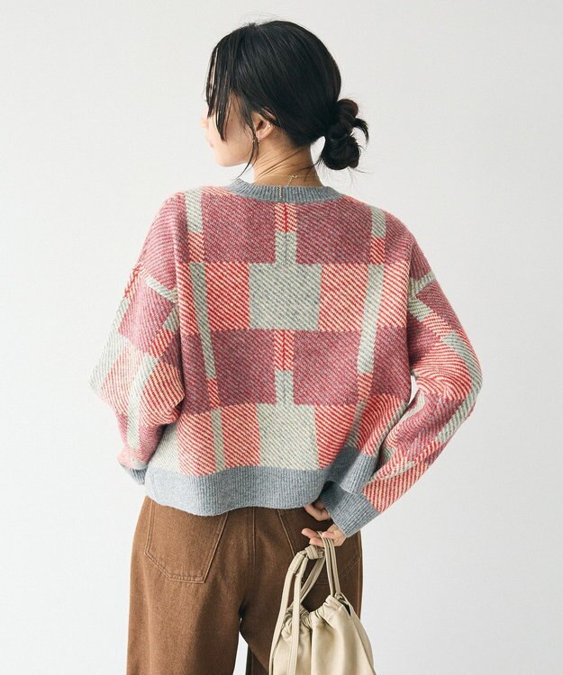 CRAFT STANDARD BOUTIQUE 洗える/チェック柄ニットプルオーバー Red