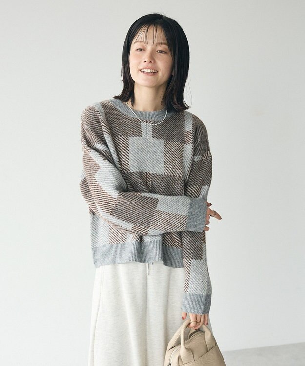 CRAFT STANDARD BOUTIQUE 洗える/チェック柄ニットプルオーバー Brown