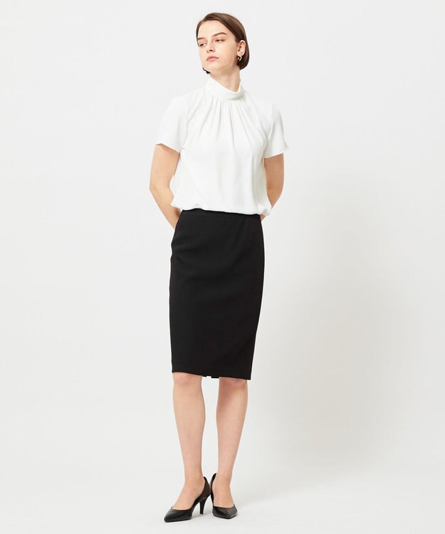 BEIGE， EVA / ハイネックハーフスリーブブラウス White