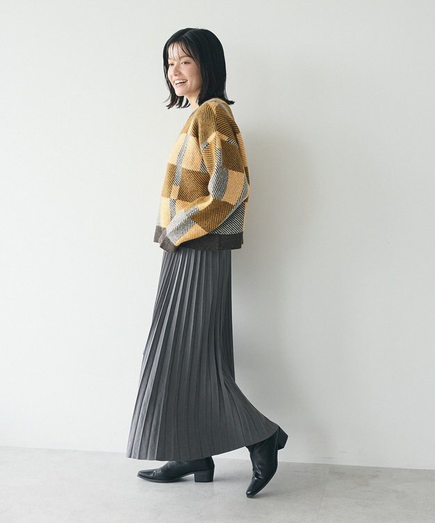 CRAFT STANDARD BOUTIQUE 洗える/チェック柄ニットプルオーバー Mustard