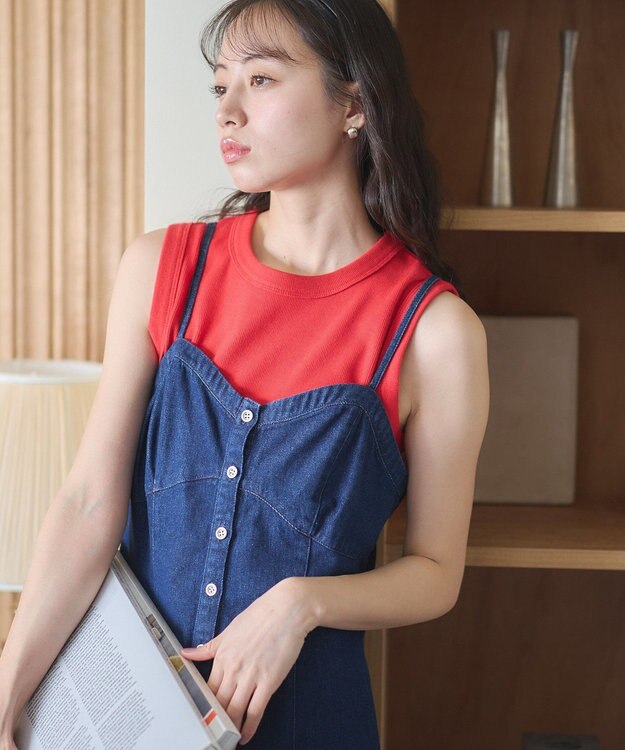 earth music&ecology リブタンクトップ Red