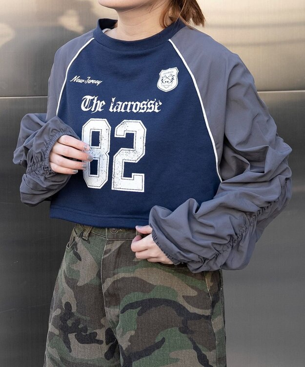 WEGO ナイロンスリーブナンバリングスウェット ネイビー