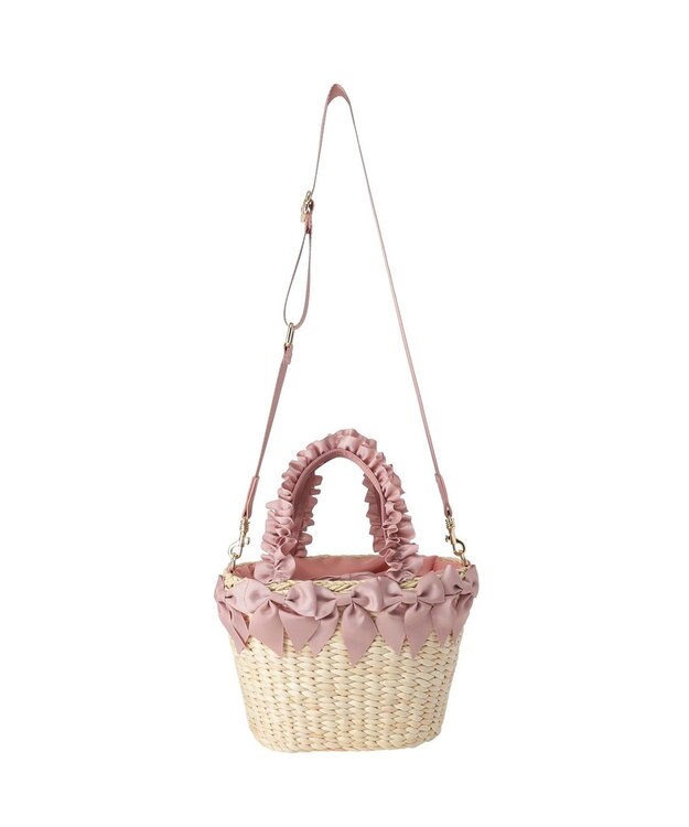 Maison de FLEUR 【2Way】フリルハンドルメイズリボン2Wayカゴバッグ Pink