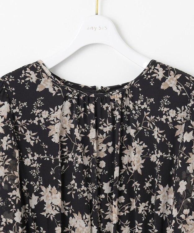 ANY SIS 【洗える】シアーパターン ワンピース ブラック花柄