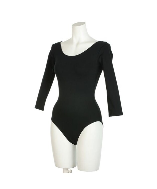 Chacott 丸首７分袖レオタード（ロイヤルスムース） ブラック