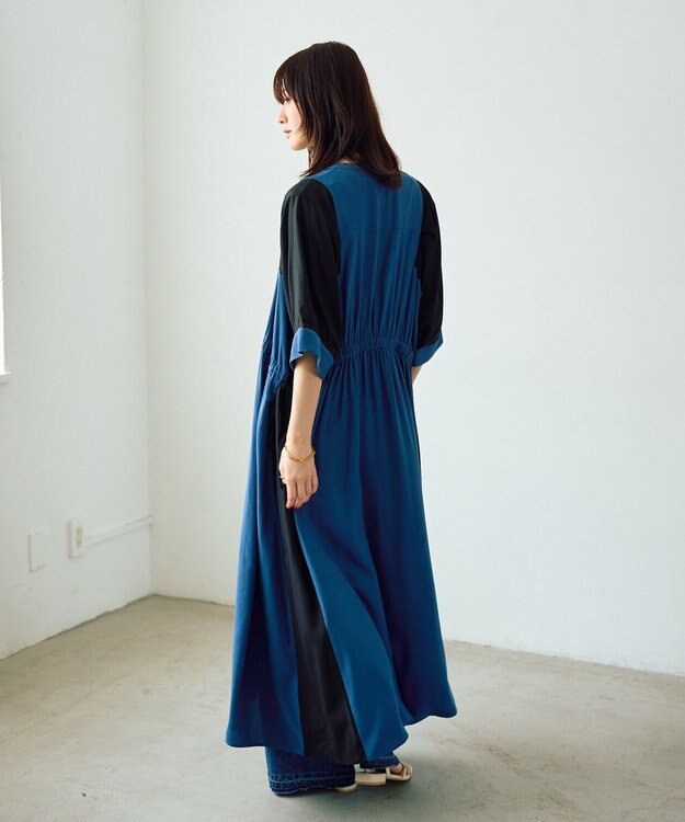 YECCA VECCA 配色デザインシャツワンピース Blue