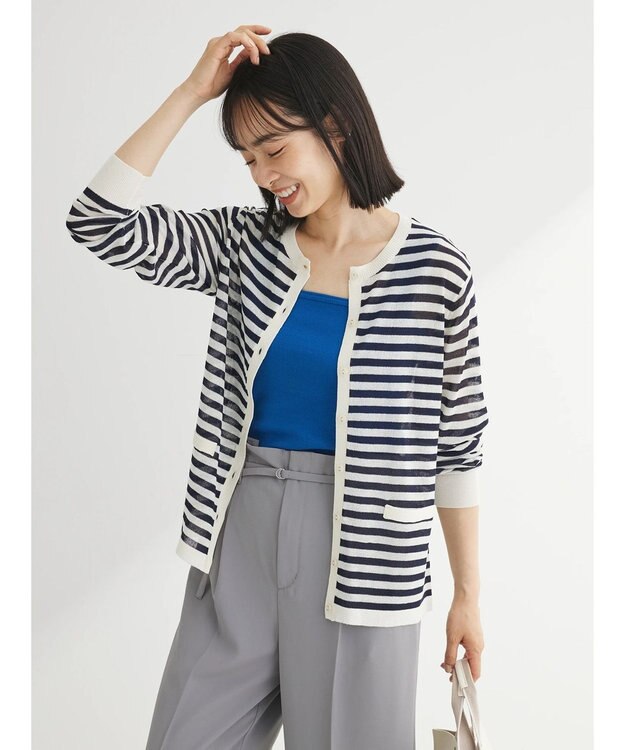 Green Parks 推しニット　クルーネックカーディガン Border