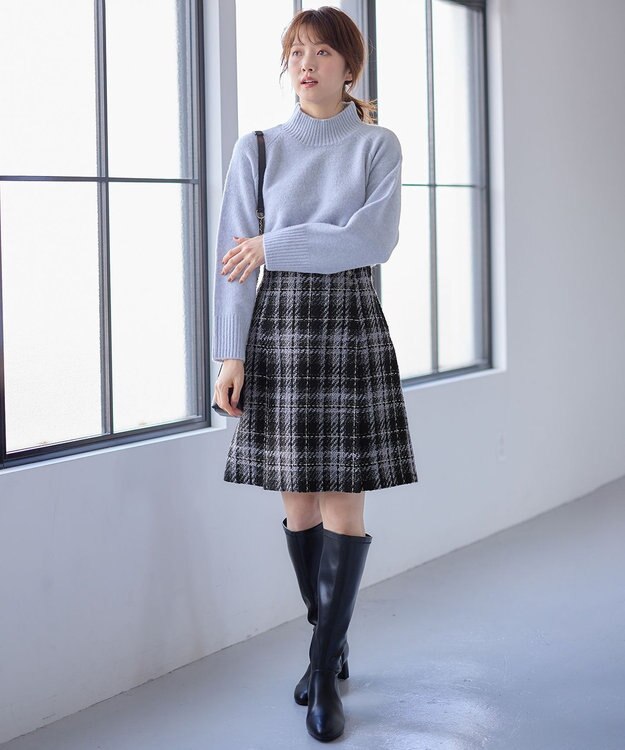 ANY SIS ファジーチェック ミニスカート ダークネイビー系