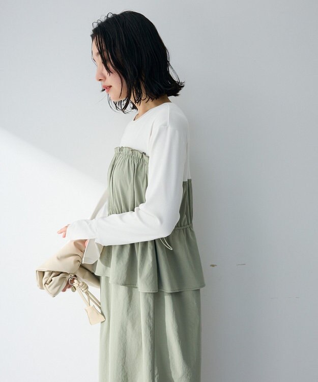 Green Parks ペプラムドッキングワンピース Khaki