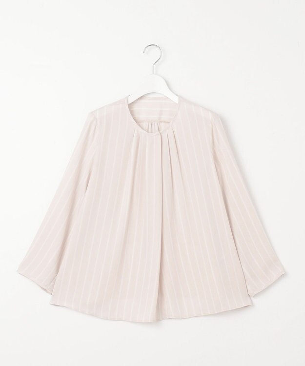 自由区 【洗える】バックサテンアムンゼンストライプ ブラウス ベージュ×オフストライプ