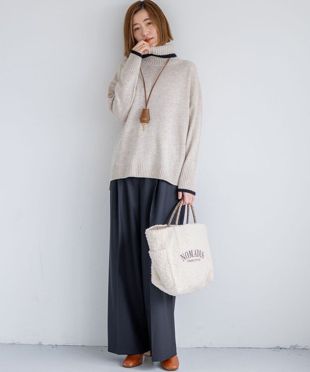 23区 S 【洗える】ウールカシミヤ コンビカラー オフタートル ニット ベージュ系