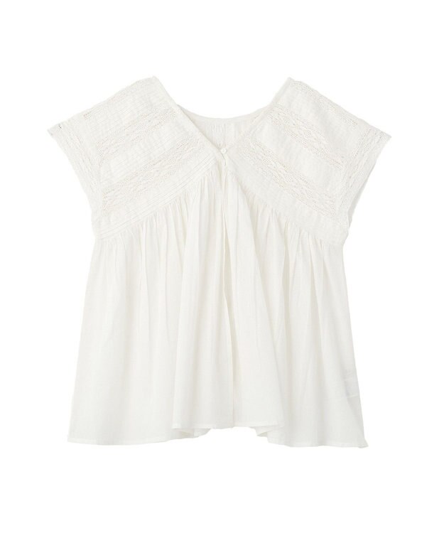 earth music&ecology 【WEB・一部店舗限定】【綿100％】レース＆ピンタックフレンチブラウス Off White
