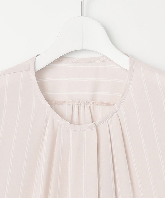 自由区 【洗える】バックサテンアムンゼンストライプ ブラウス ベージュ×オフストライプ