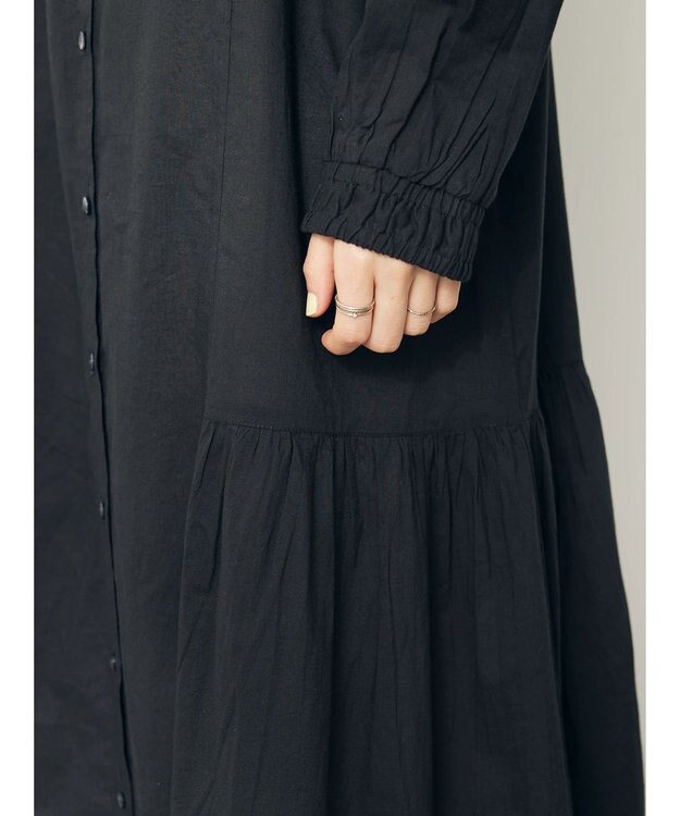 CRAFT STANDARD BOUTIQUE インド綿フリル衿ワンピース Black