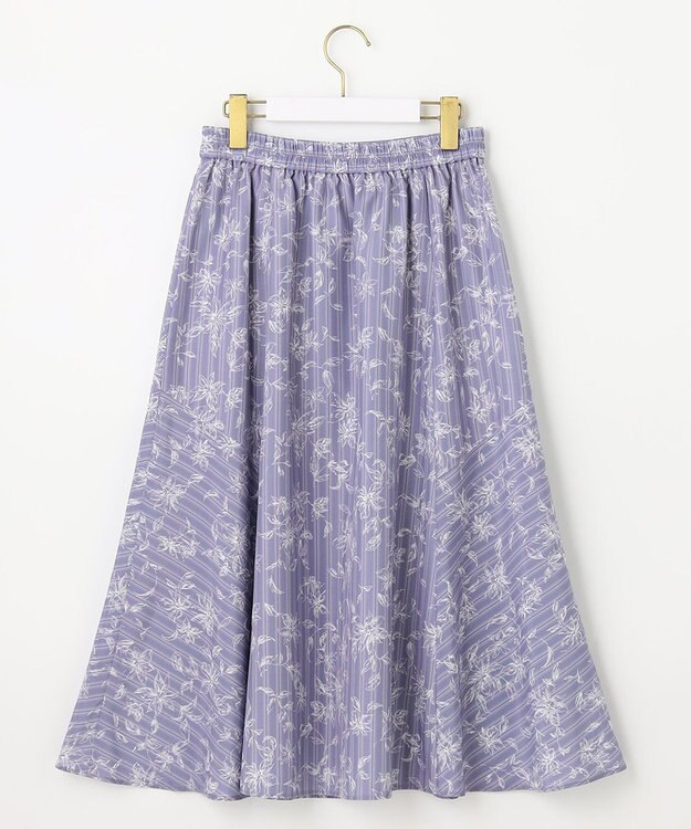 ANY SIS 【洗える】ラインフラワーストライプ スカート ライトブルー系