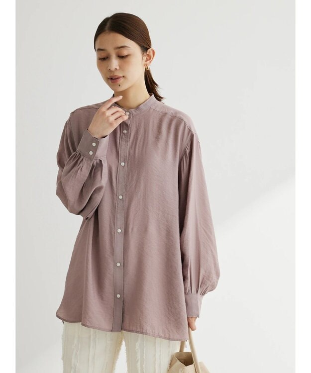 Green Parks バンドカラーシアーシャツ Brown