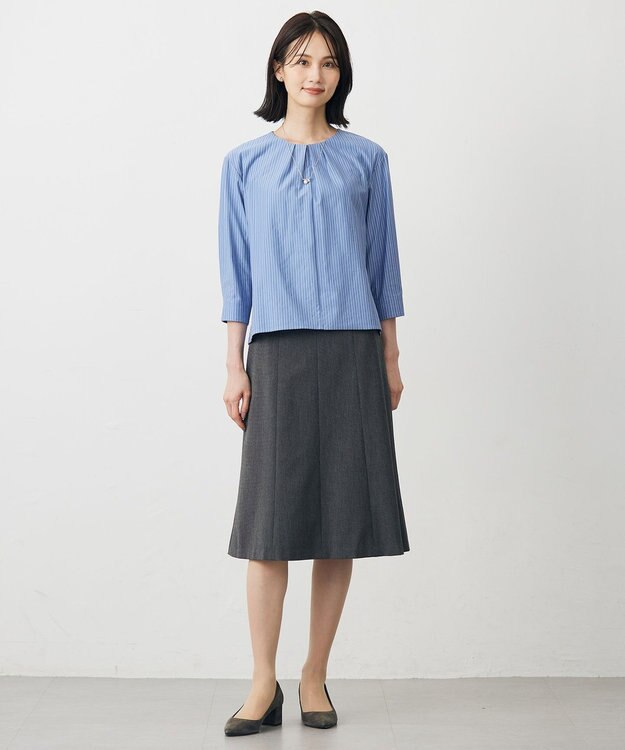 J.PRESS LADIES ストライプジャージー バックペプラム カットソー ダルブルーストライプ系