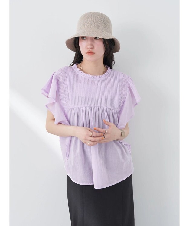 earth music&ecology コットンボイルフリルブラウス Light Pink