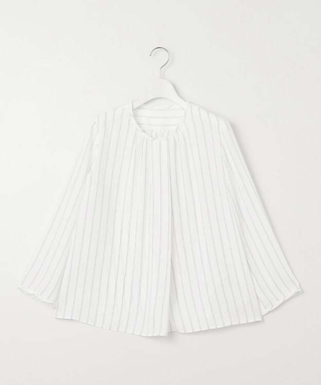 自由区 【洗える】バックサテンアムンゼンストライプ ブラウス オフ×クラウドグレーストライプ