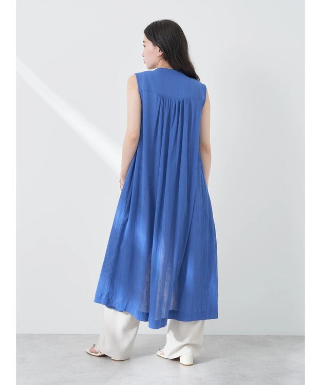 earth music&ecology ノースリーブギャザーワンピース Blue