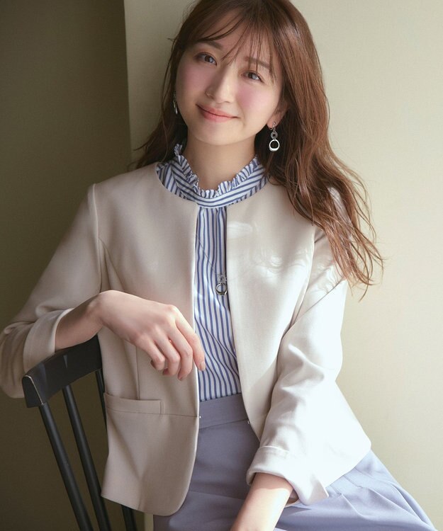 ANY SIS S 【洗える】プチフリル ブラウス ネイビーストライプ