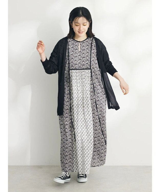 CRAFT STANDARD BOUTIQUE インド綿混エスニック切替ワンピース Charcoal Gray