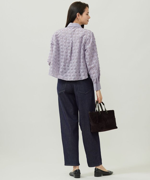 自由区 シアージオメトリックジャカードクロップド丈 ブラウス モーヴ