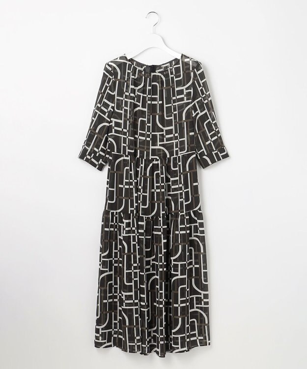 自由区 S ジオメトリックレトロプリント ワンピース グレーベース