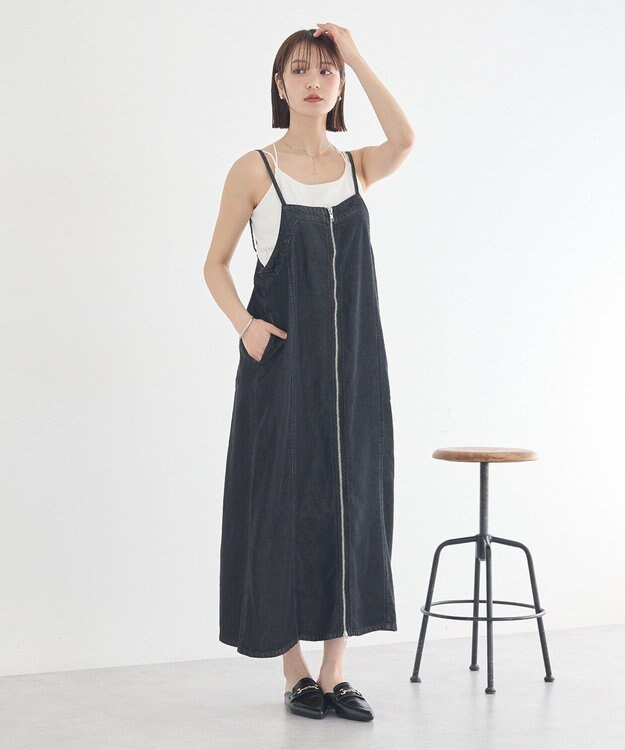 earth music&ecology ダブルジップデニムキャミワンピース Black