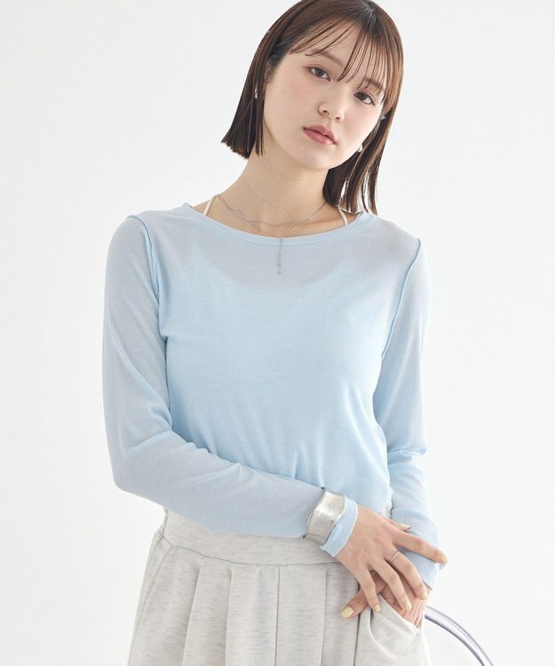 earth music&ecology 微シアーメロープルオーバー Light Blue