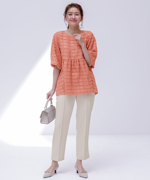 ANY SIS 【洗える】ワッフルライクフクレジャカード チュニック オレンジ