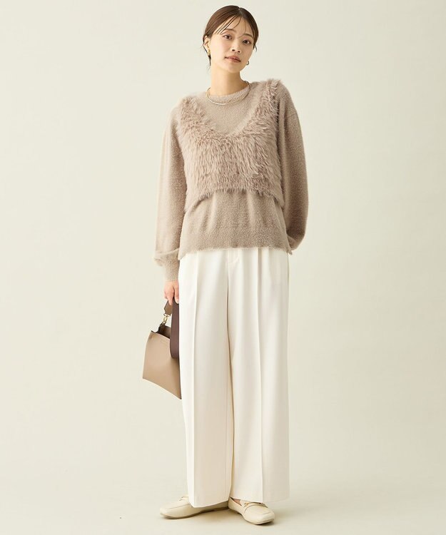 ANY L ロングシャギーニットベスト ベージュ