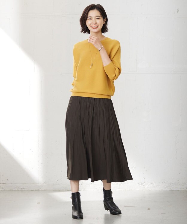 J.PRESS LADIES L 【洗える】パウダリージャージー ランダムプリーツ スカート ブラウン系