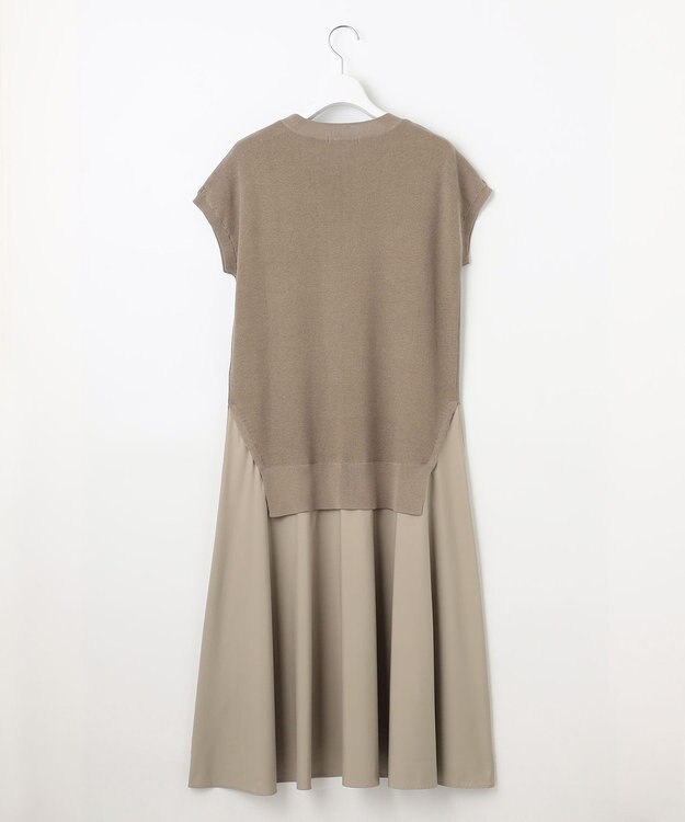自由区 L 【カタログ掲載・洗える】ハイツイストコットンアセテート異素材コンビ ワンピース ダークサンドxサンド