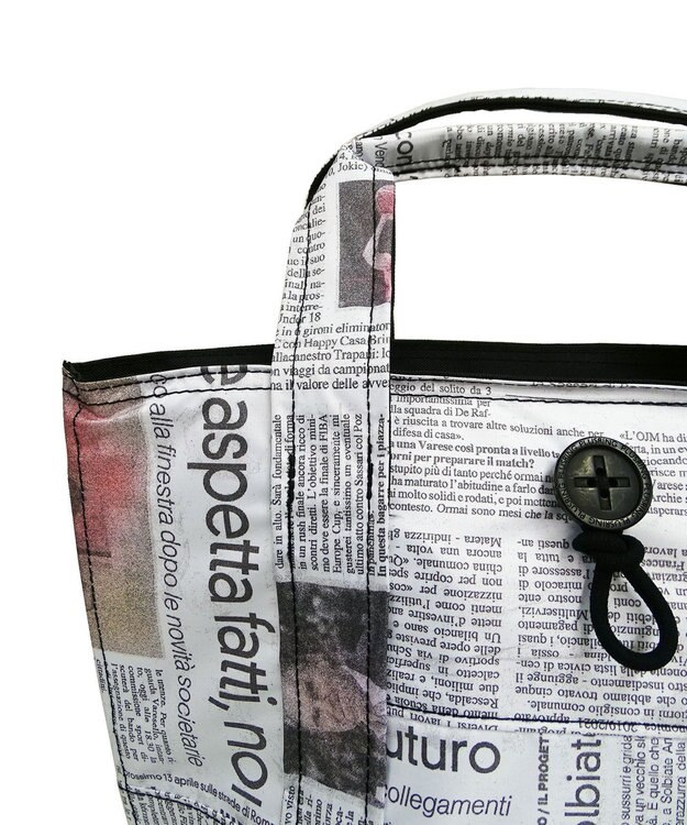 +RING 傘生地を使用した撥水ミニトートバッグ S NEWS-PAPER SR412 白～オフホワイト