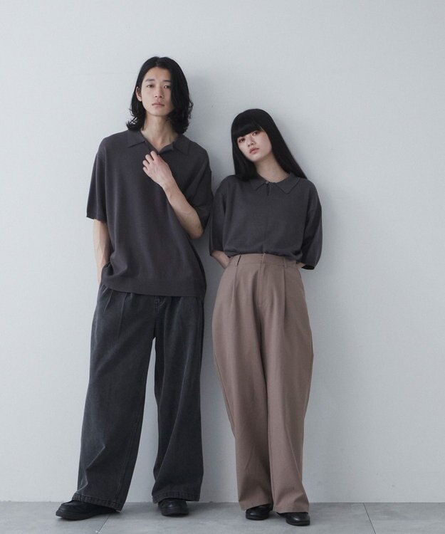 WEGO 【ユニセックス着用ITEM】スキッパーニットポロ ダークグレー