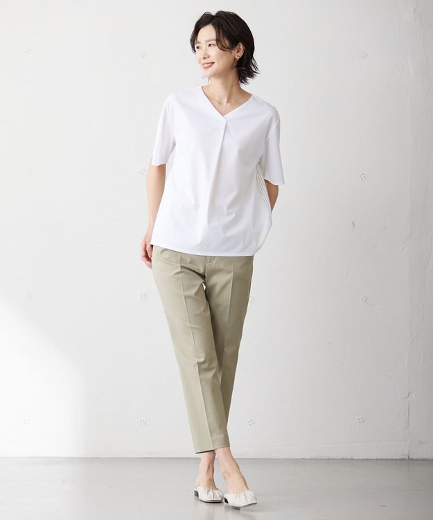 J.PRESS LADIES L 【WEB限定カラーあり・吸水速乾・イージーケア】ブロッキングジャージー カットソー ホワイト系