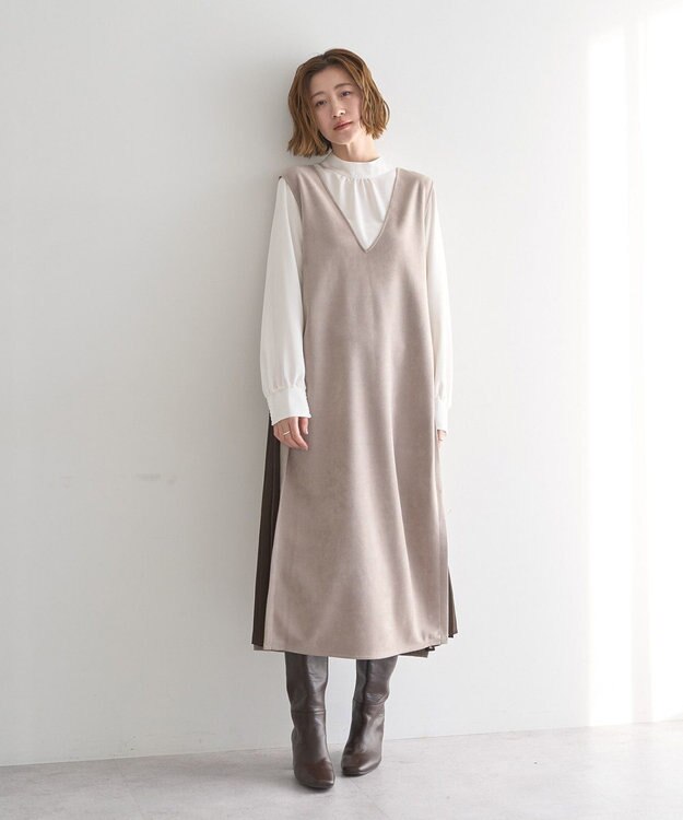 YECCA VECCA 【2点SET】ブラウスセットプリーツMIXジャンスカ Mocha